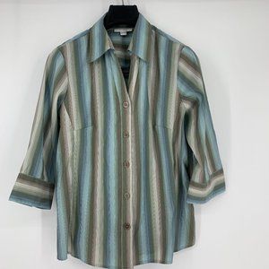 Dressbarn Striped, Collard, 3/4 Sleeve Shirt 14W/1